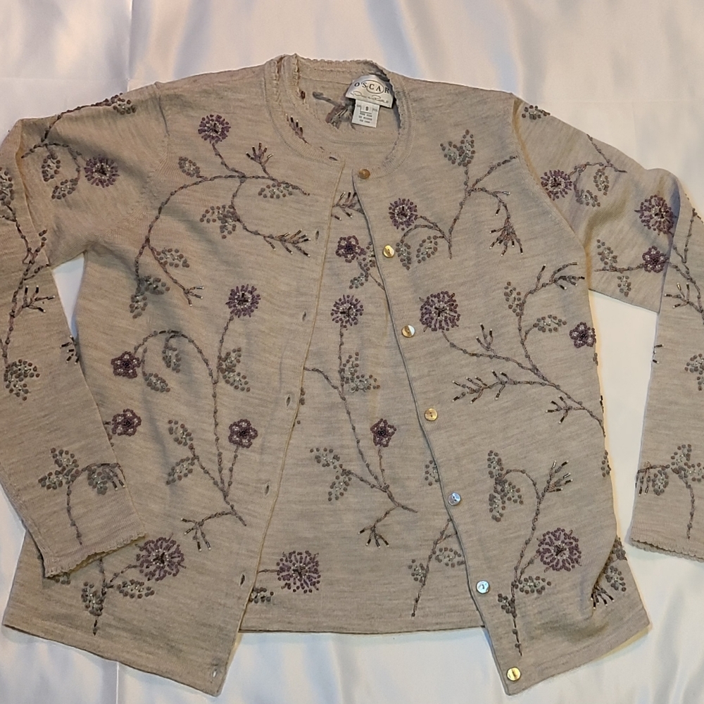 Oscar De La Renta beaded/embroidered wool twinset
